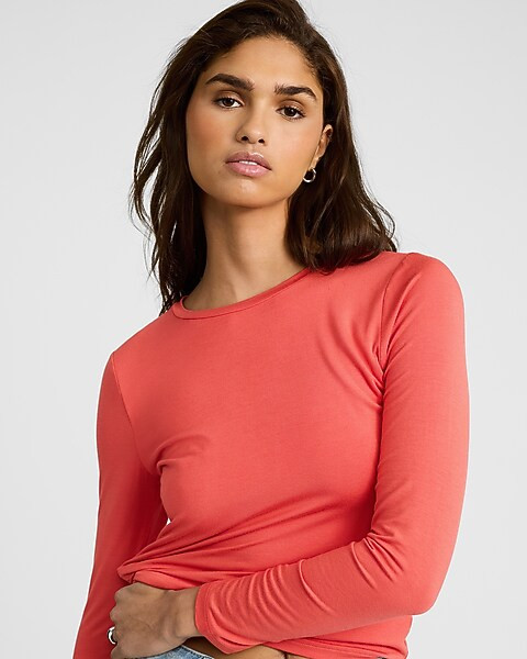 Supersoft Fitted Crew Neck Long Sleeve Tee | Express
