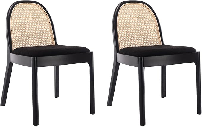 HEAH-YO Modern Dining Chairs Set of 2, Upholstered Fur Dining Armless Chairs with Rattan Backrest... | Amazon (US)