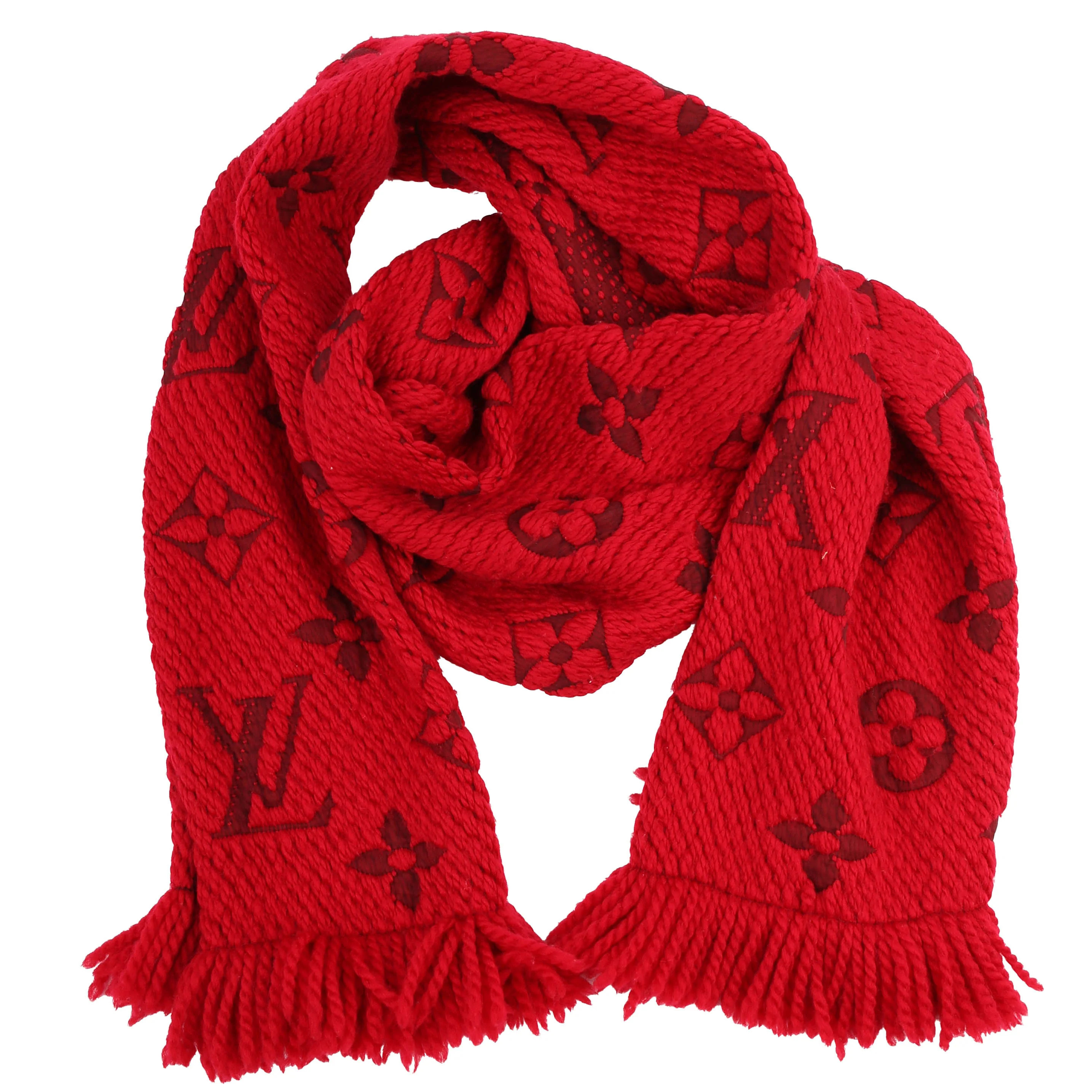 Logomania Wool/Silk Scarf Red | Keeks Designer Handbags