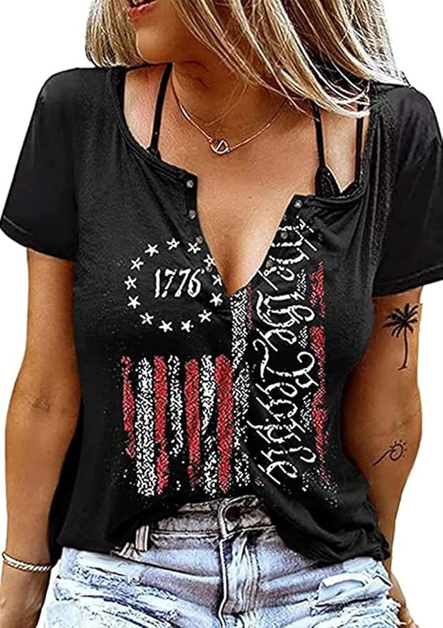 We The People 1776 T Shirt American Flag Patriotic Tee Tops for Women 4th of July Short Sleeve Ca... | Amazon (US)