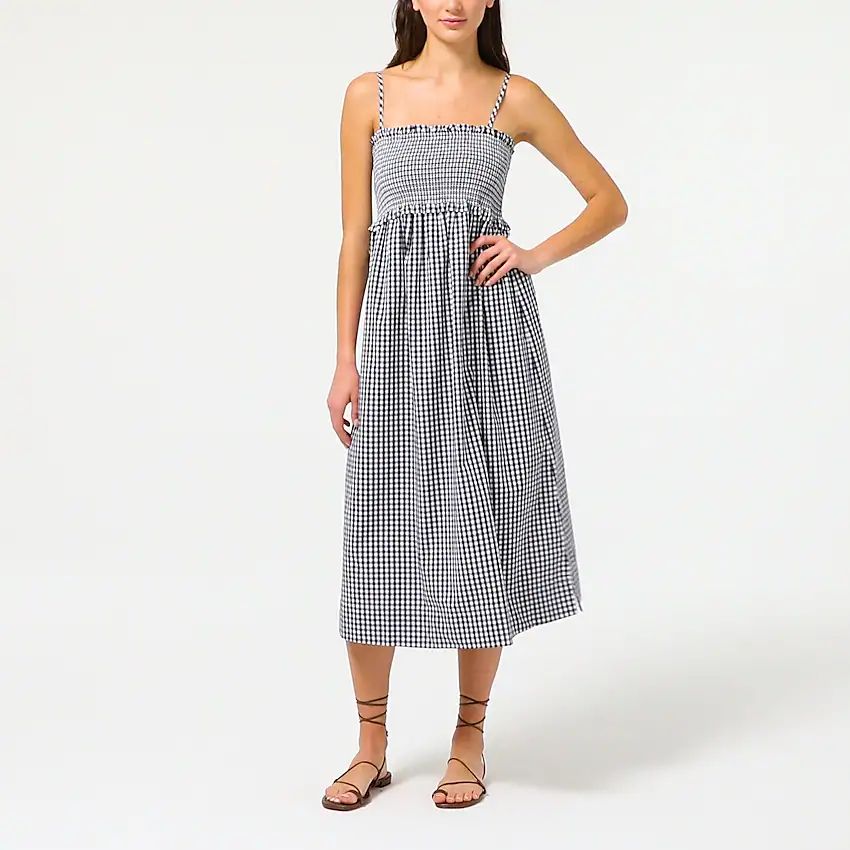 Smocked cotton poplin dress in gingham | J.Crew US