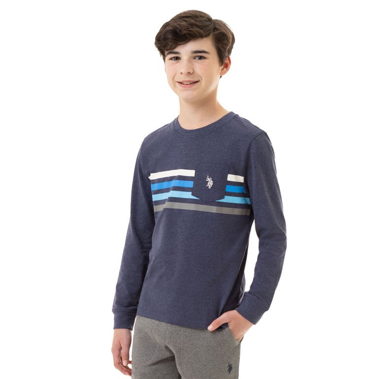 U.S. Polo Assn. Boys Long Sleeve Stripe Pocket T-Shirt, Sizes 4-18 | Walmart (US)