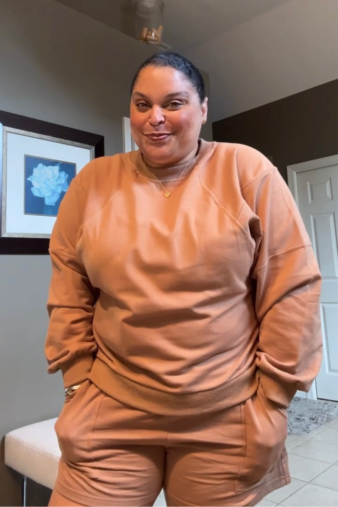 Easy Work from Home outfit 
Amazon Finds Lounge Set WFH David Yurman Fur Slides Casual Look Layered Necklaces Bracelet 

#LTKworkwear #LTKstyletip #LTKunder100