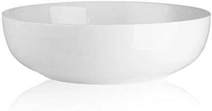 LAUCHUH 3.2 Quarts Porcelain Serving Bowl Set 11" Salad Bowl Set 2 Pack, Large Ceramic Bowl Set Whit | Amazon (US)