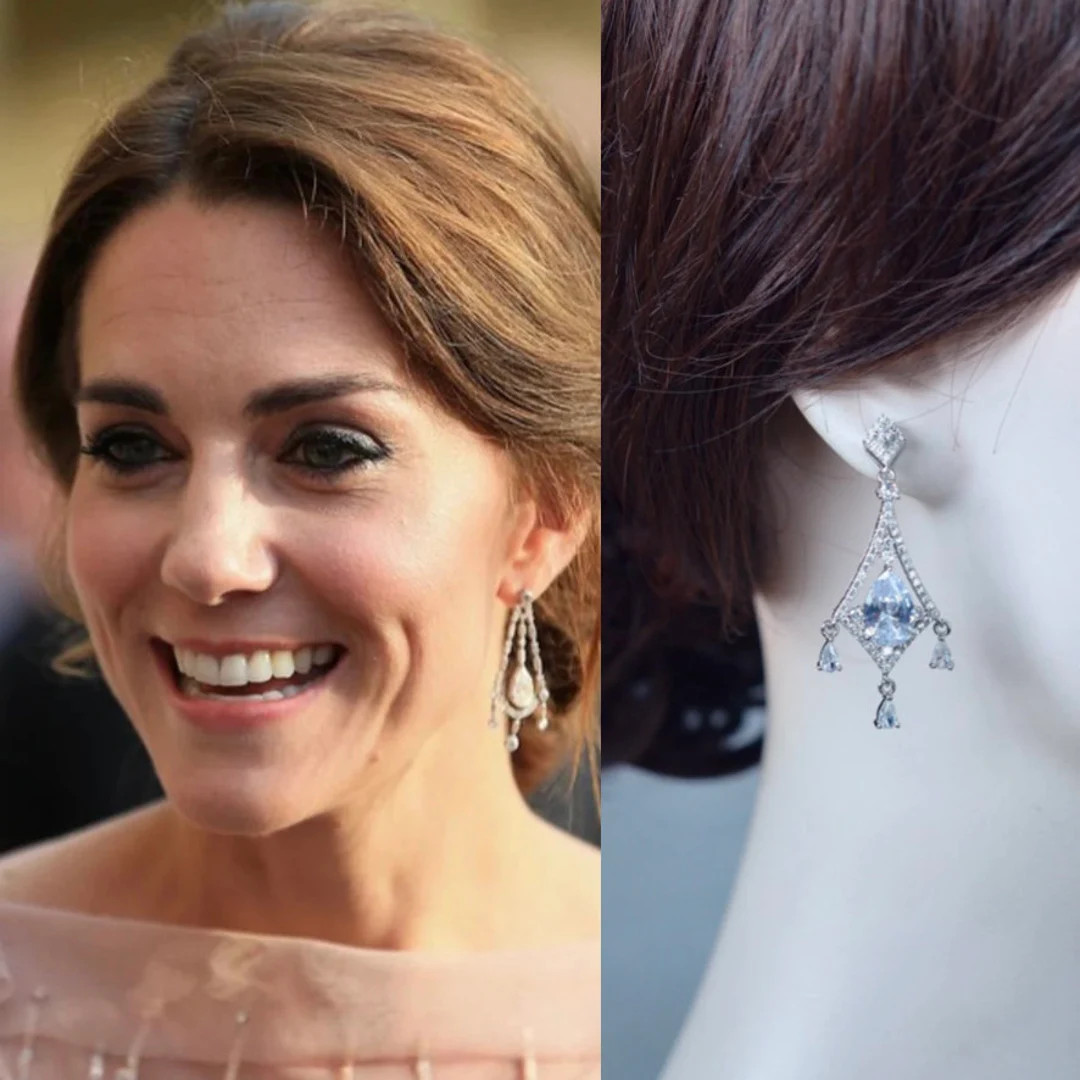 Royalty Replica Catherine Princess of Wales Clear Cubic Zirconia Diamond Shape Chandelier Earring... | Etsy (US)