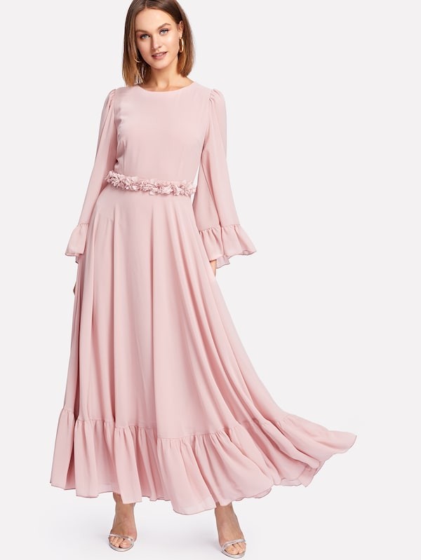 Ruffle Cuff And Hem Flowy Dress | SHEIN
