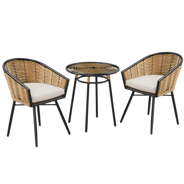 Outsunny 3 Pieces Patio PE Rattan Bistro Set, Outdoor Round Resin Wicker Coffee Set, w/ 2 Chairs ... | Target