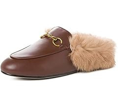Fur Mules for Women Leather Slip-on Rabbit Furny Loafers Comfort Flats Slide Casual Shoes | Amazon (US)