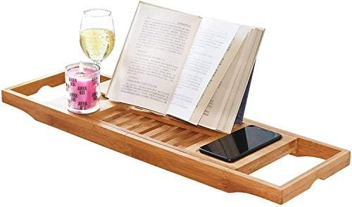 Amazon.com: DOZYANT Bamboo Bathtub Tray Caddy Wooden Bath Tray Table with Extending Sides, Readin... | Amazon (US)
