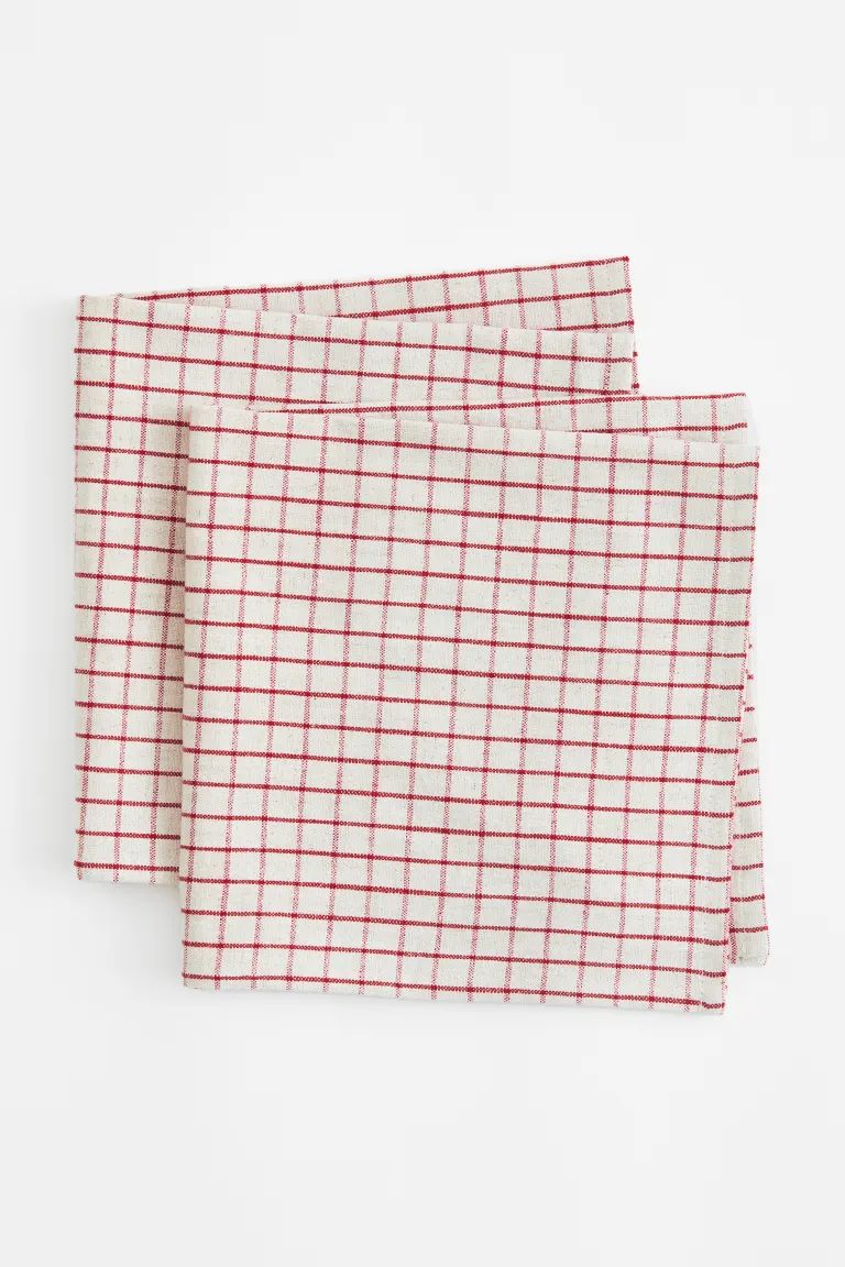 2-pack Linen-blend Napkins - Beige/red checked - Home All | H&M US | H&M (US + CA)
