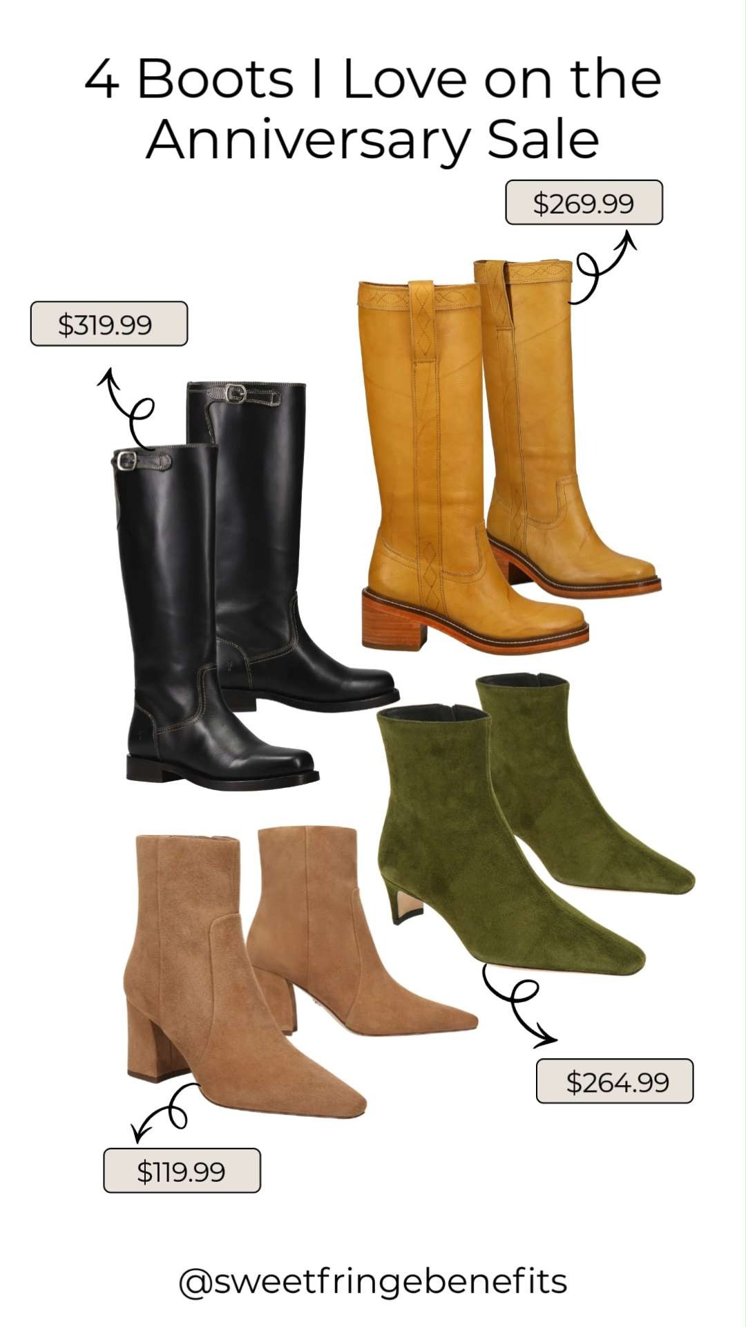 These are 4 boots I love from the Anniversary Sale! From classic riding boots to chic suede ankle boots and statement tall boots, these timeless styles will take you through fall and winter for years to come.

💡 LTK MADE EASY
❤️ Heart = Support my posts!
🔖 Save = Get sale & restock alerts
📋 Lists = Keep favorites organized
📲 Share = Send lists and products to a friend. Hello, Christmas List!
💬 Comment = Ask me anything about what I'm wearing.:-) 

 #LTKSeasonal #LTKActive #LTKOver40