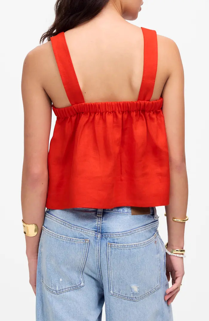 Contrast Stitch Square Neck Linen Tank | Nordstrom