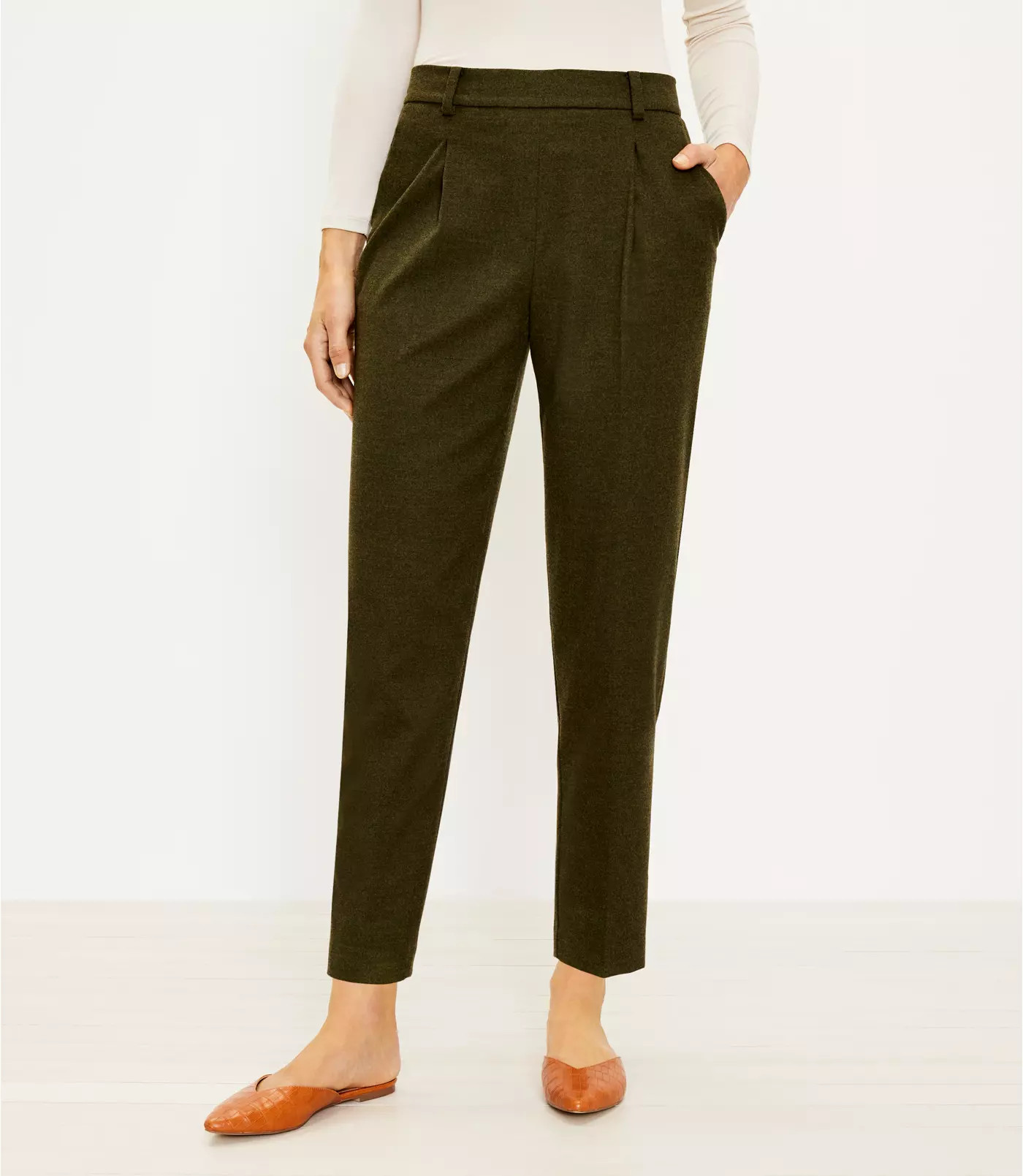 Petite Pull On Tapered Pants in Brushed Flannel | LOFT