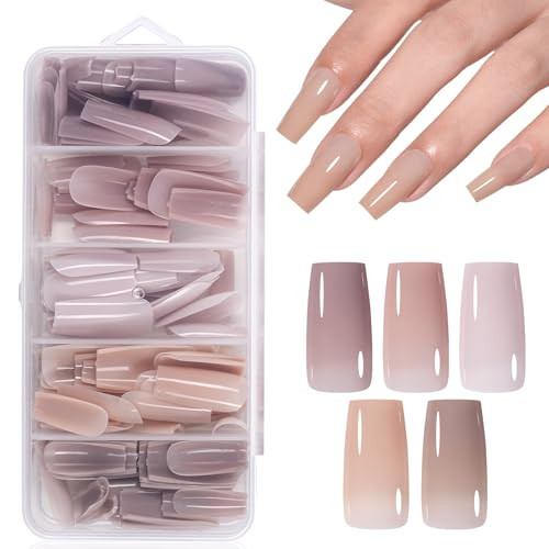 AILLSA Press on Nails Medium Square 140 PCS Fake Nails 4 in 1 Medium Glossy Nude Nails Press Ons, Long Lasting Pre-Shaped Gel Nails Natural False Nail for Nail Art DIY Women | Amazon (US)