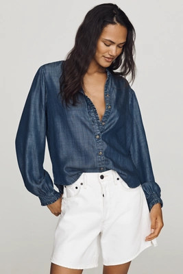 Ruffle-Collar Denim Buttondown Shirt | Anthropologie (US)