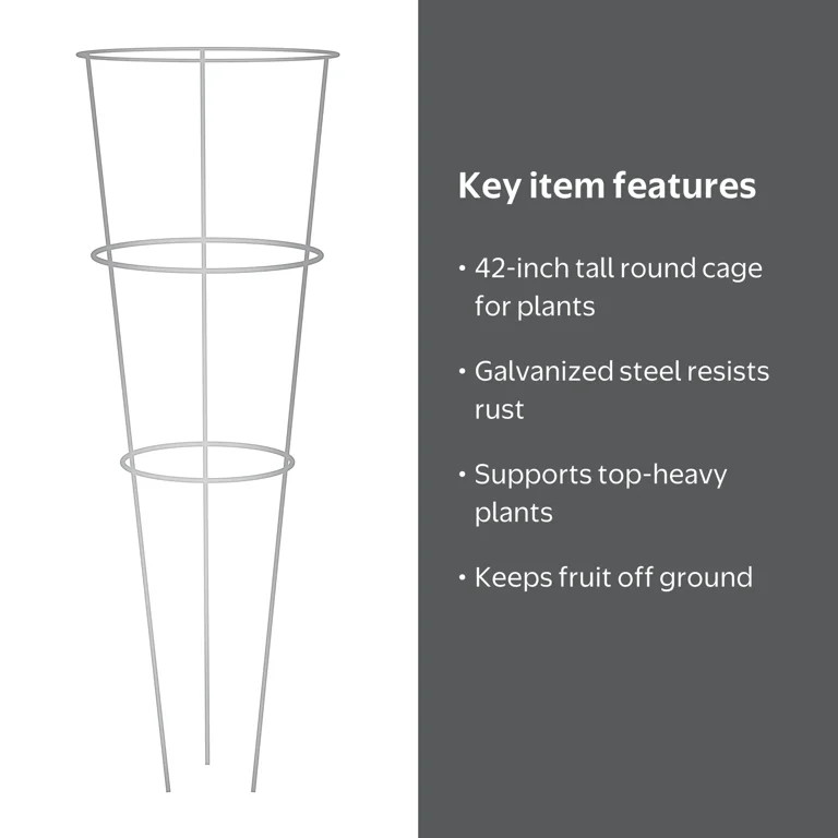 Glamos Wire 42 in. Galvanized Steel Round Tomato Cage | Walmart (US)