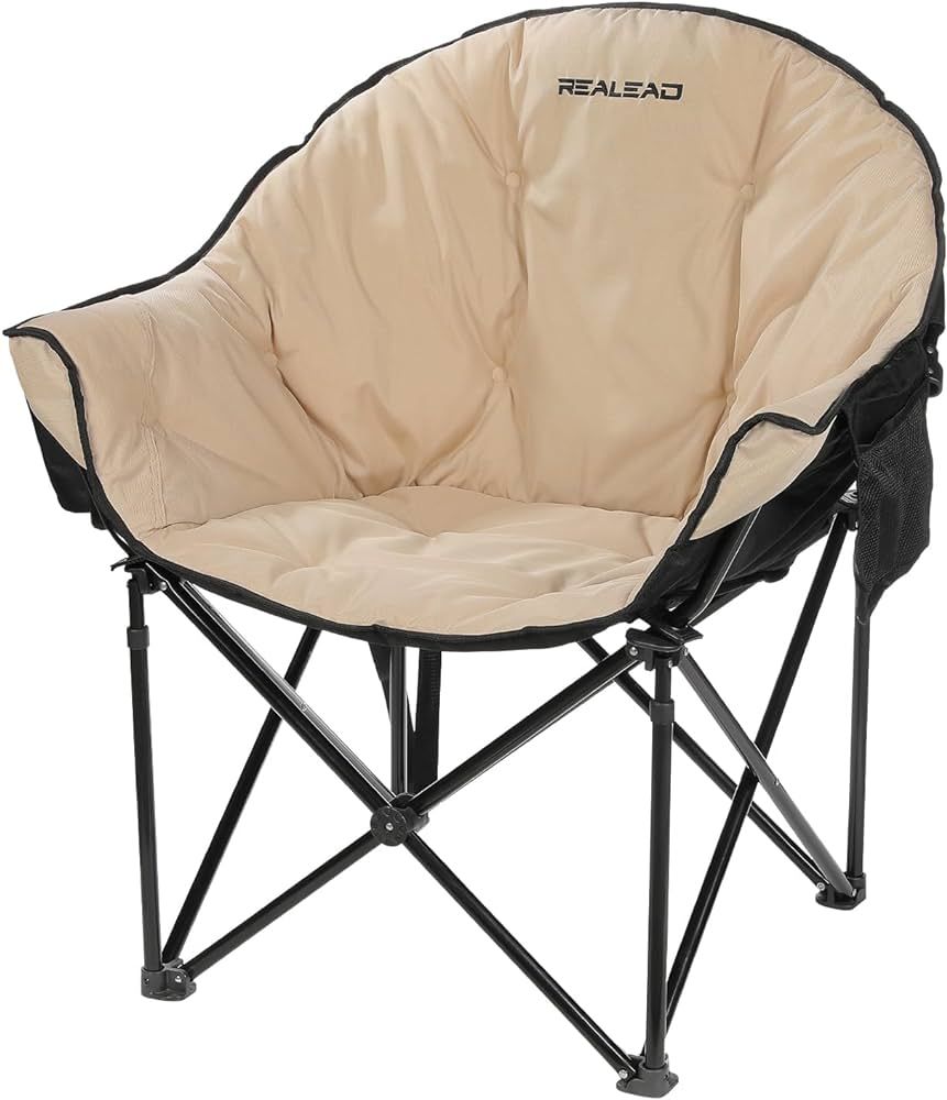 REALEAD Oversized Camping Chairs - Fully Padded Moon Round Chair for Adults - Heavy Duty Folding ... | Amazon (US)