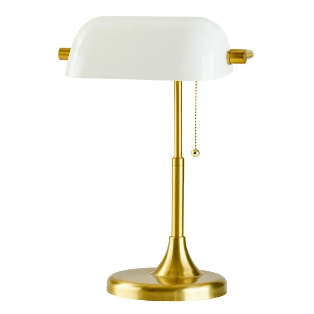 Better Homes & Gardens 19" Gold/White Modern Glass Banker Desk Lamp | Walmart (US)