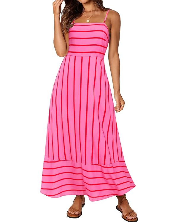 MEROKEETY Women's 2024 Summer Floral Boho Maxi Dresses Casual Sleeveless Spaghetti Strap Smocked ... | Amazon (US)