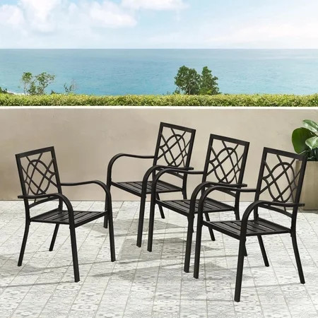 SOLAURA Outdoor Patio Chair Set of 4, Stackable Metal Outdoor Dining Chairs for Porch Garden Backyard Deck, Black | Walmart (US)