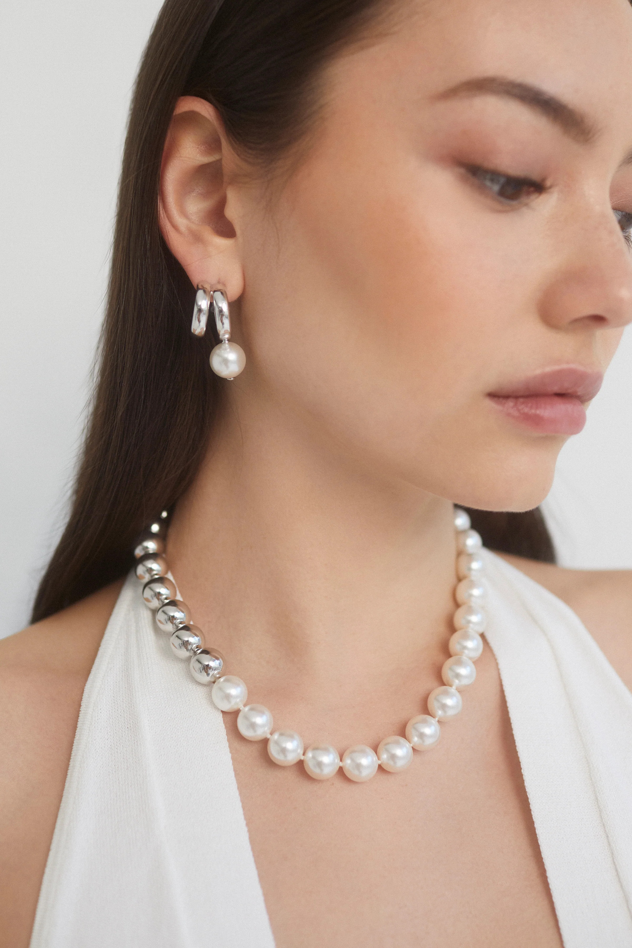 FARRAH PEARL DROP DOUBLE HOOP EARRINGS | NADRI