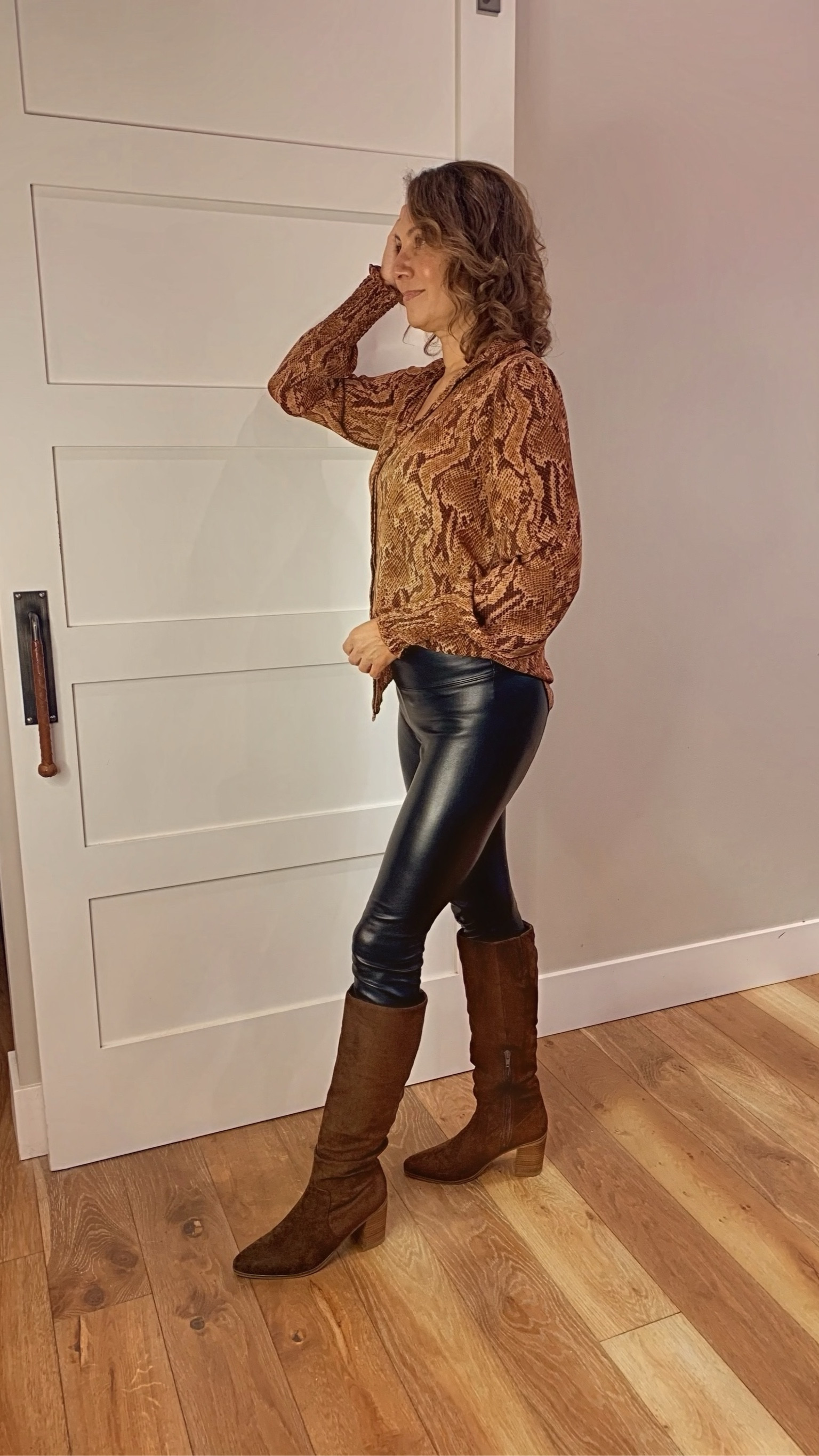 Elevate your casual winter outfits with texture and pattern.  If you’re like me, and reaching for that pair of faux leather leggings that’s been hanging in your closet for a while, style with a pair of suede boots and a snakeskin blouse. Add a black blazer and this fit works hard in the office Some of my exact pieces are no longer available, so I’m linking similar for you.

#LTKFundsUnder50

#LTKFindsUnder50 #LTKWorkwear #LTKOver40