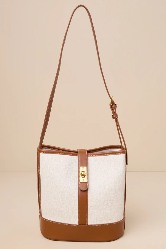 Coveted Addition Ivory and Brown Crossbody Bucket Bag | Lulus