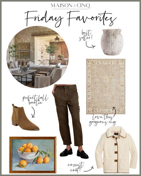 So many fun finds for Friday Favorites today like the cutest cargo pants, great fall handbag, perfect fall booties and jackets, plus best sellers from my house!

#falldecor #homedecor #falloutfit #arearug #rusticvase #artwork #fallcoat

#LTKover40 #LTKhome #LTKSeasonal