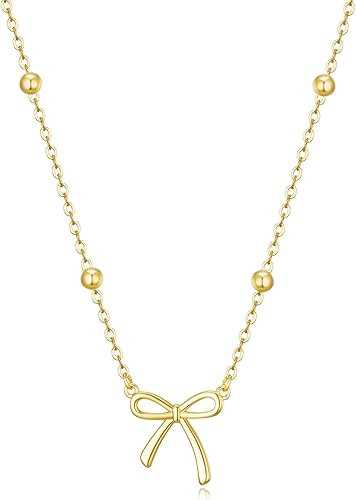 Christmas Gifts Stocking Stuffers for Women Dainty Bow Necklace 14K Gold Plated Cute Choker Small... | Amazon (US)
