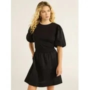 Free Assembly Women's Cotton Mixy Mini Dress with Beads and Puff Sleeves, Size XS-4X | Walmart (US)