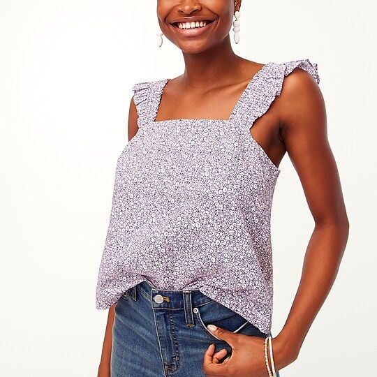 Smocked ruffle-shoulder tank top | J.Crew Factory