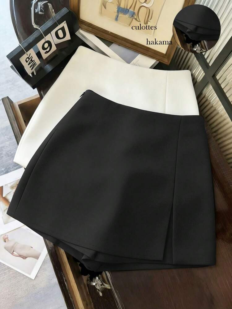 Franclia Fashionable Casual Commute Versatile Textured Soft Fabric High Waist Slit Gray Women's Shorts, Women's Skirt, Women's Culottes, Women's Hot Pants, Casual Spring/Autumn Women's Clothing, Women's Mini Skirt | SHEIN