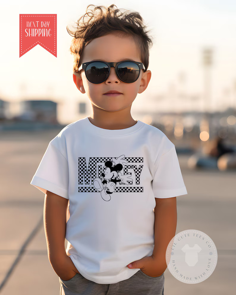 Super Cute Mickey Checkered Classic Mickey Tee Shirt, Cute Boys or Girls Retro Mickey T Shirt , S... | Etsy (US)