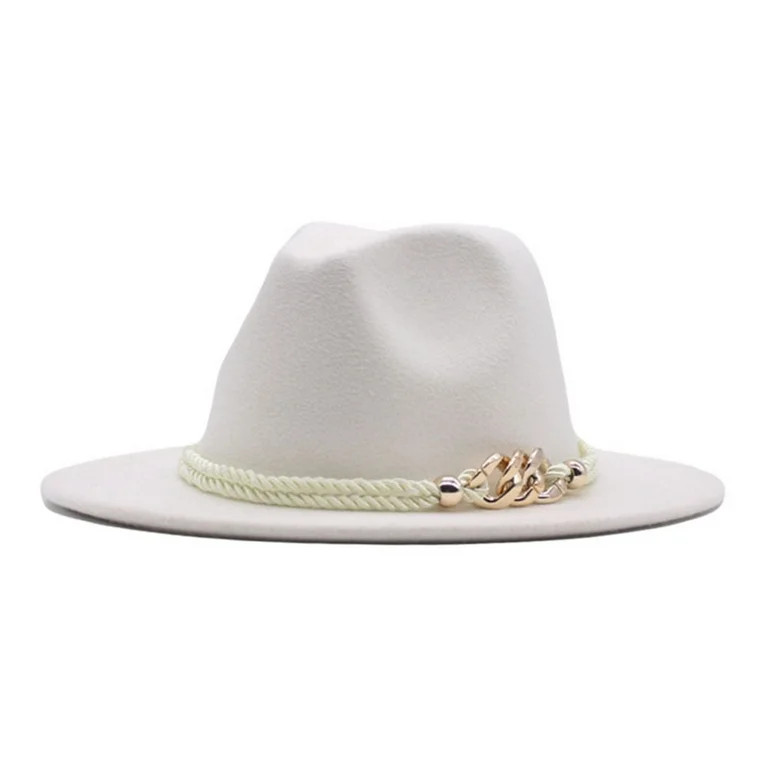 MRULIC baseball cap Womens Classic Wide Floppy Panama Hat Belt Buckle Wool Fedora Hat White + One... | Walmart (US)