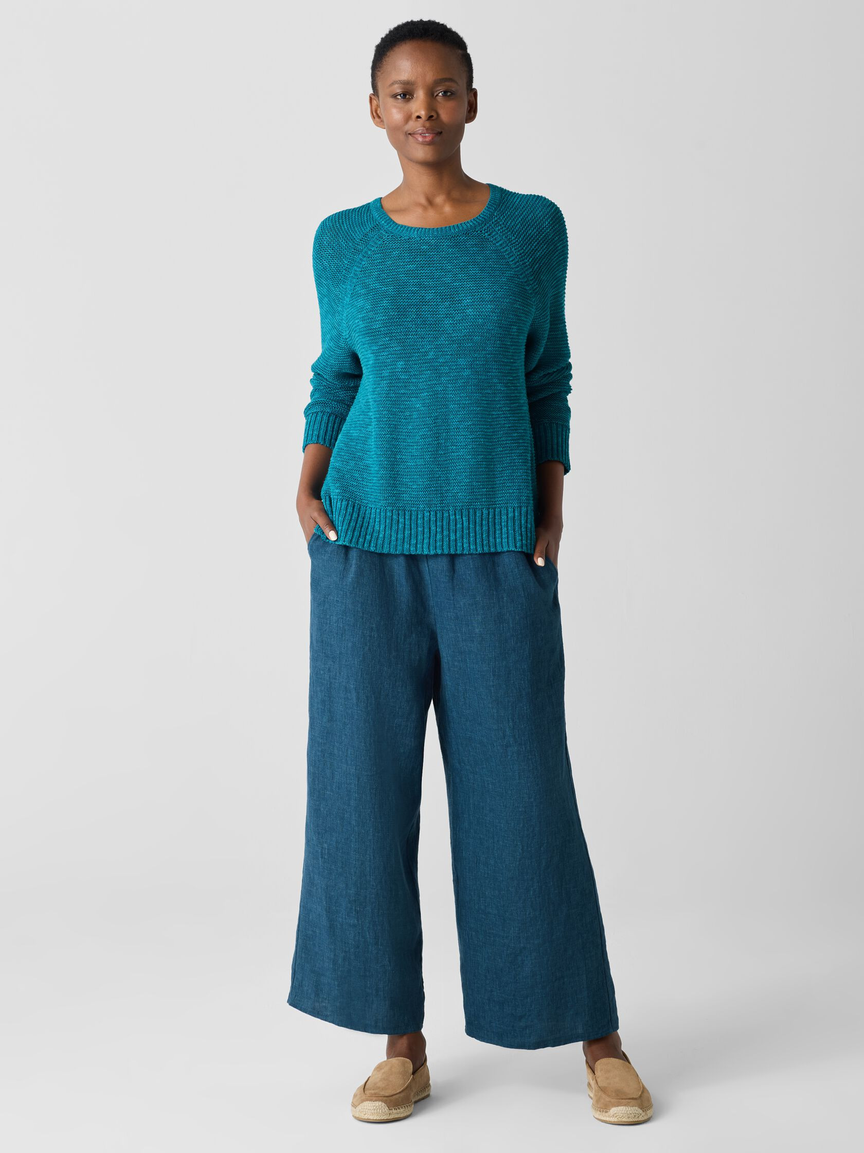 Organic Linen Cotton Slub Crew Neck Top | Eileen Fisher