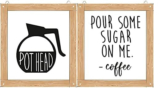 2 Pieces Coffee Bar Sign Wooden Coffee Sign Rustic Farmhouse Coffee Sign Funny Home Kitchen Sign ... | Amazon (US)