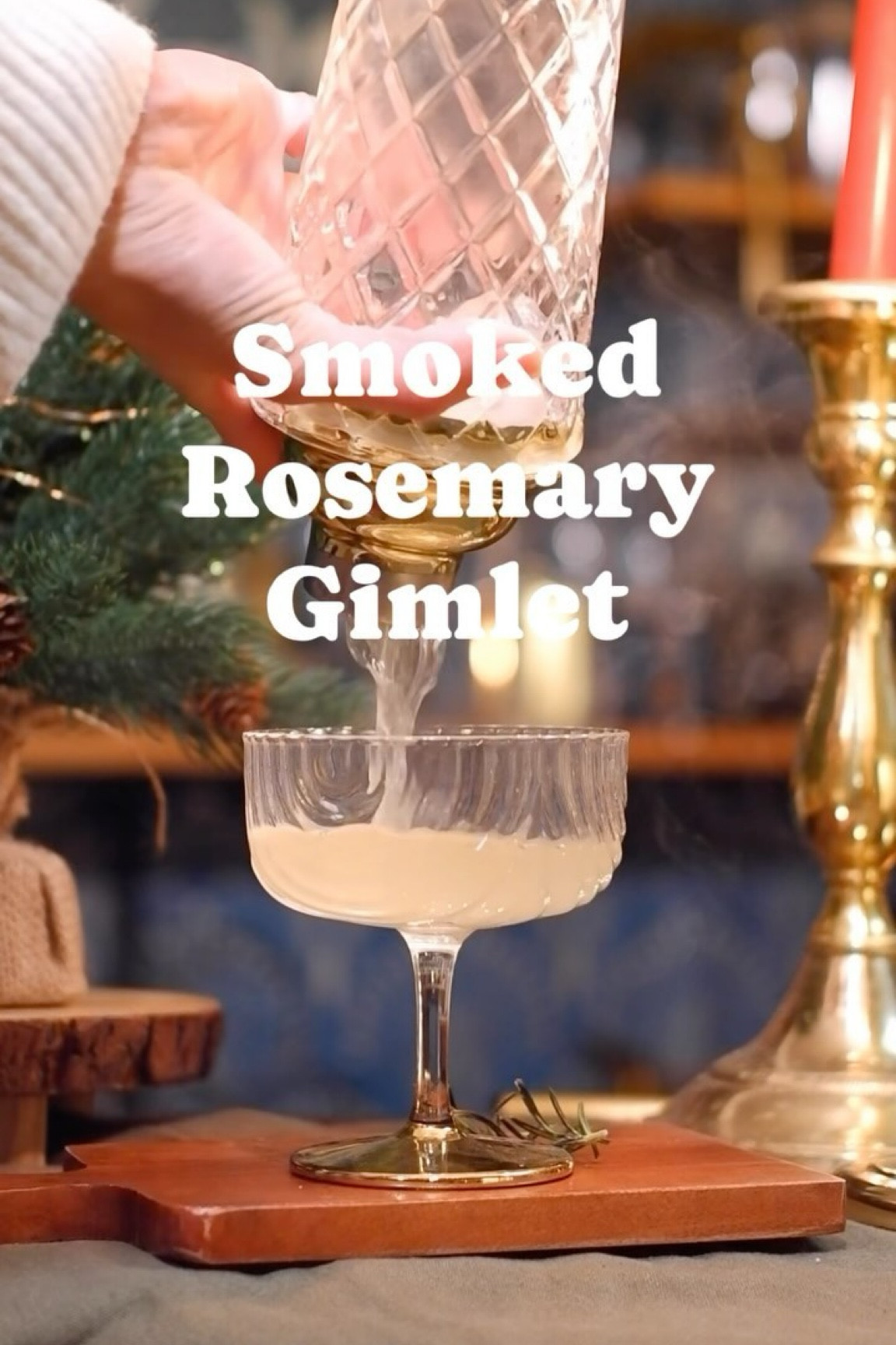 25 christmas cocktails continues with the Smoked Rosemary Gimlet, a perfect concoction for the holiday season. 🌲✨ Sip on the aromatic blend of fresh lime, gin, and the subtle infusion of charred rosemary. Cheers to festive flavors and joyful moments! 🍹🎉 

Smoked Rosemary Gimlet

2 oz gin 

.75 oz lime juice

.75 [rosemary simple syrup](https://moodymixologist.com/blog/rosemary-simple-syrup-recipe)

Smoke a rosemary sprig and cover with your coupe glass. Combine all ingredients in a cocktail shaker, shake, and strain into your smoked cocktail glass. Enjoy!

#HolidayCocktails #SmokedRosemaryGimlet #gimlet #christmascocktails