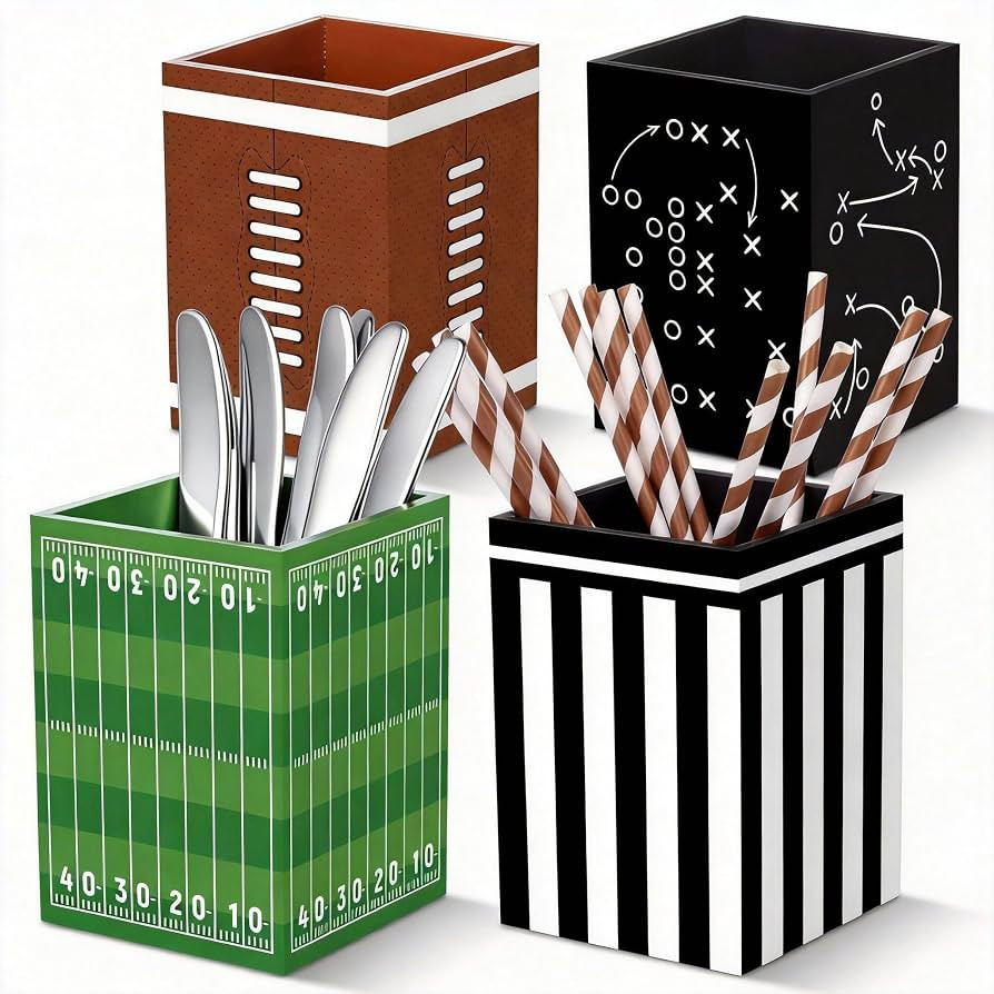 Patelai 4 Pcs Football Utensil Holder Wooden Utensil Caddy | Amazon (US)