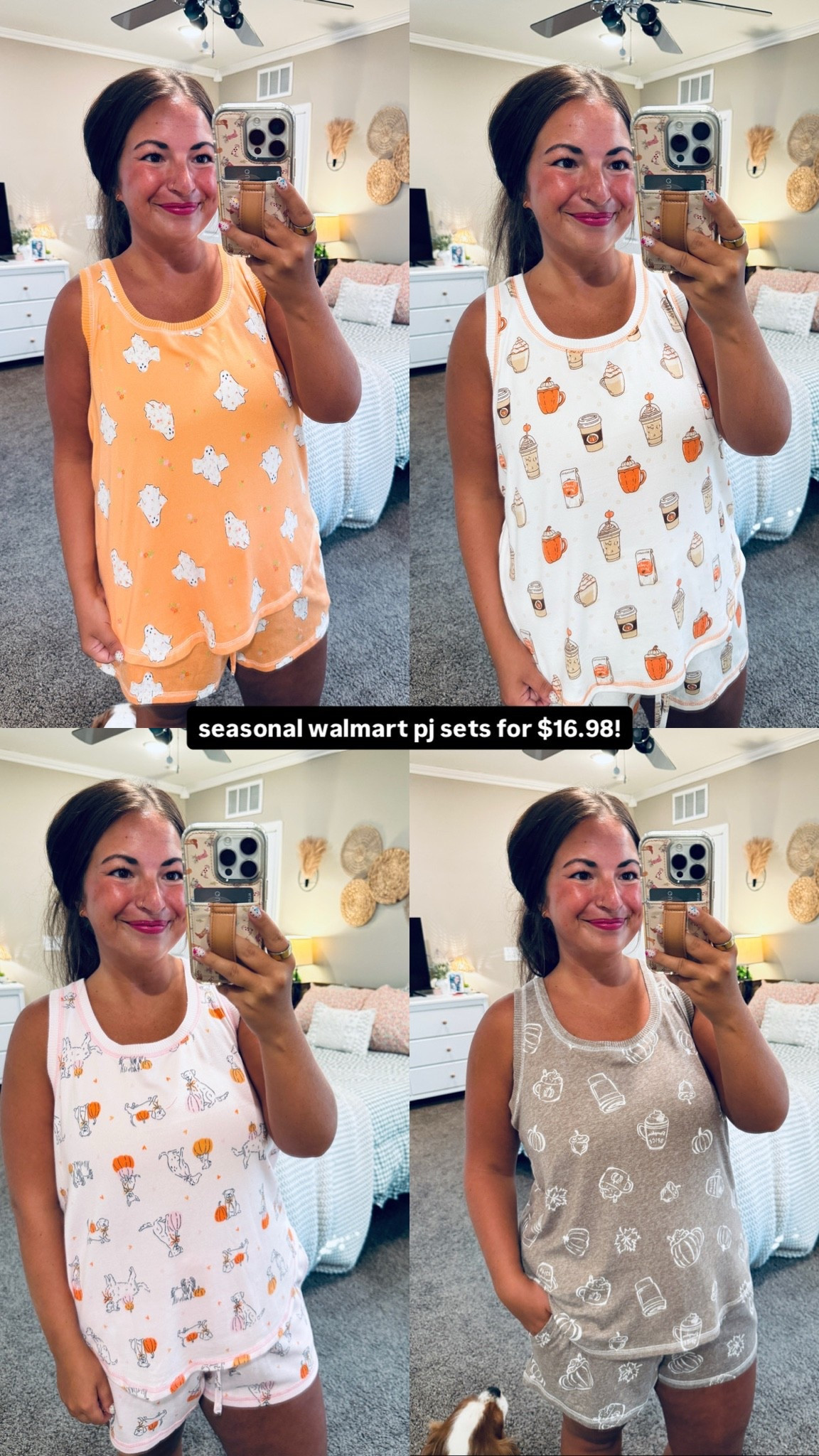 Dreaming of fall, but Mother Nature is confused & it’s still 100° outside! 😂🍂 These Walmart fall pajamas are only $16.98 & always sell out fast! 🎃👻
