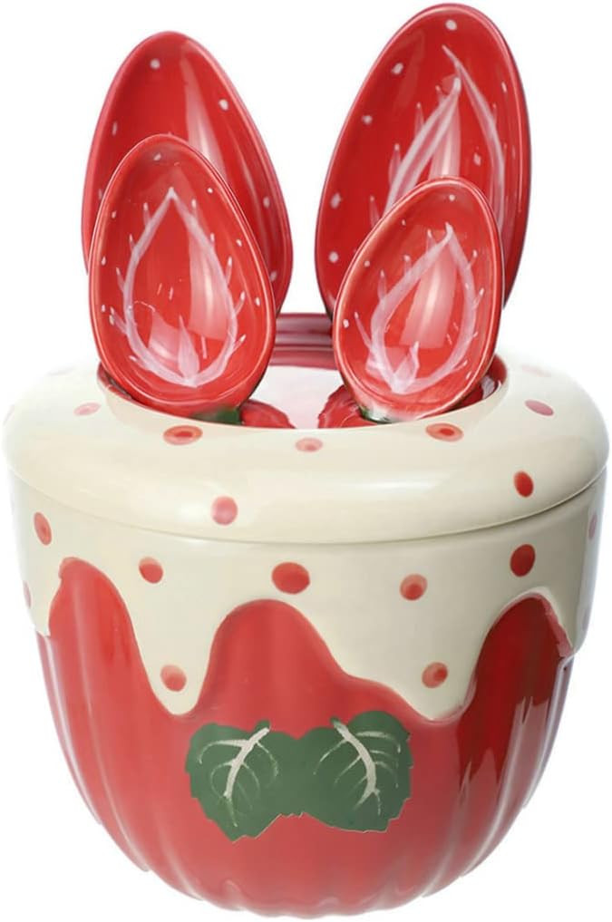 Sizikato 4pcs Porcelain Measuring Spoons with Base, Cute Strawberry Shape | Amazon (US)
