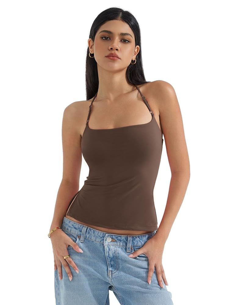 SUUKSESS Women Halter Double Lined Tank Top Backless Going Out Camisole Crop Top | Amazon (US)