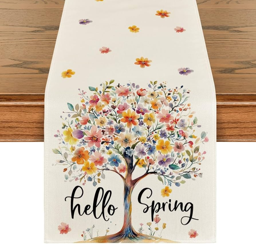 Artoid Mode Bloom Flower Tree 210 GSM Hello Spring Table Runner, Seasonal Summer Kitchen Dining T... | Amazon (US)