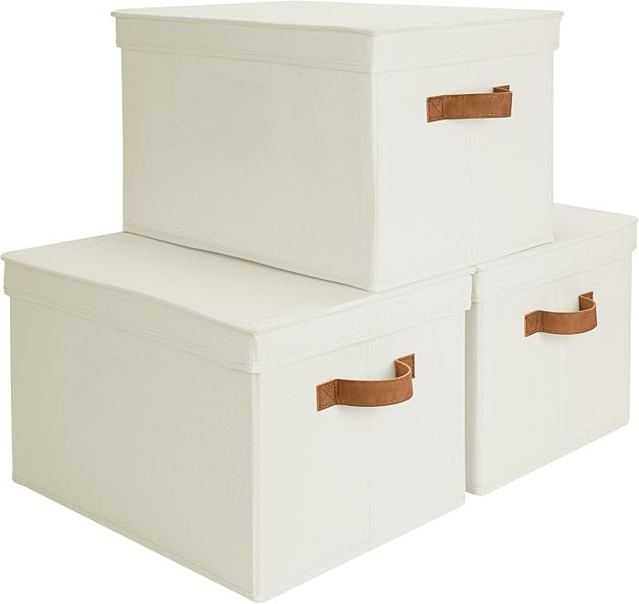 StorageWorks Storage Bins with Lids, Decorative Storage Boxes with Lid and PU Handles, Foldable S... | Amazon (US)