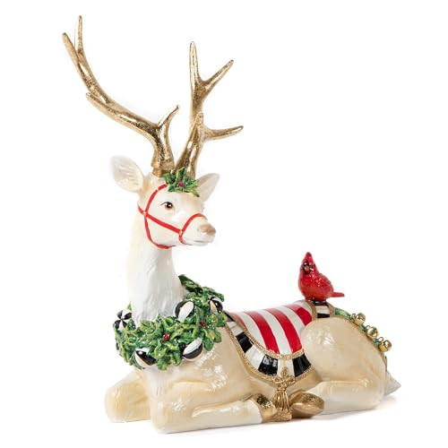 MACKENZIE-CHILDS White Jolly Deer Statue, Christmas Deer Decor, Sitting | Amazon (US)