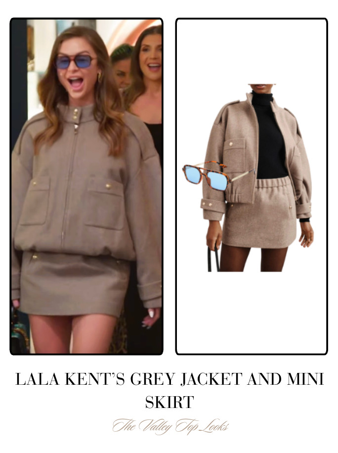 Lala Kent's Grey Jacket and Mini Skirt Set and Sunglasses 

 