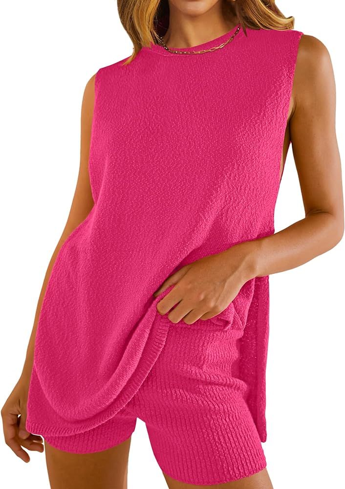 NENONA Women's Summer Sleeveless Sweater Sets Casual Knit Tunic Tops and Shorts 2 Piece Outfits | Amazon (US)