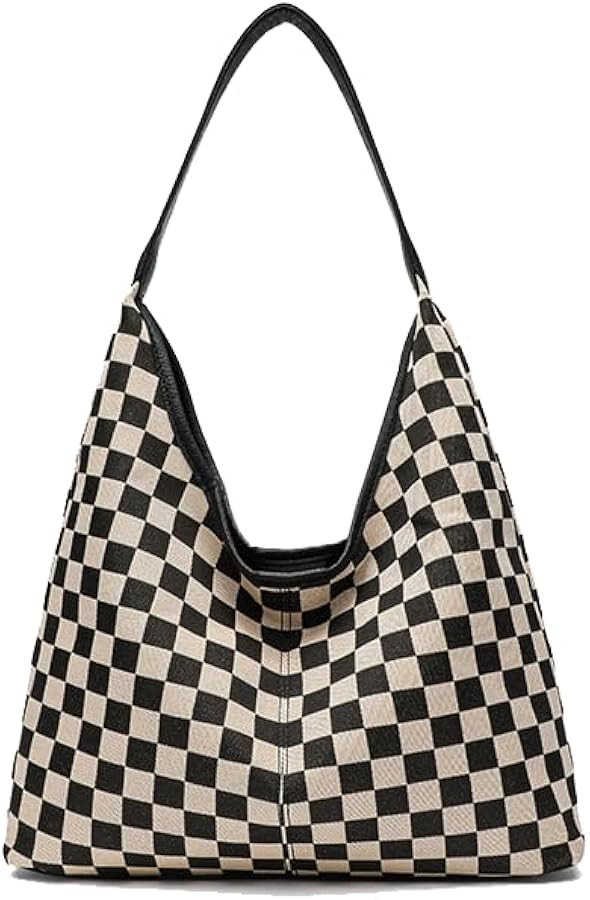 hibear Checkered Purse for Women Canvas Hobo Handbag Checkered Shoulder Bag Slouchy Tote Purses 2... | Amazon (US)