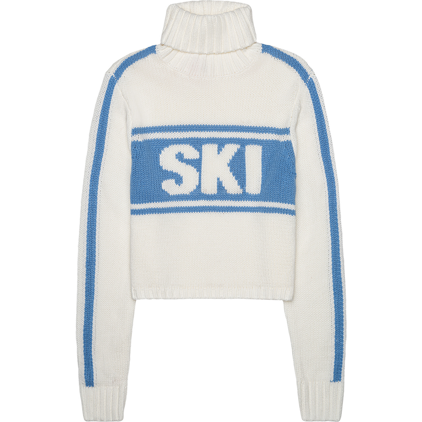 Womens Retro Ski Cropped Turtleneck, Ivory and Blue | Maisonette