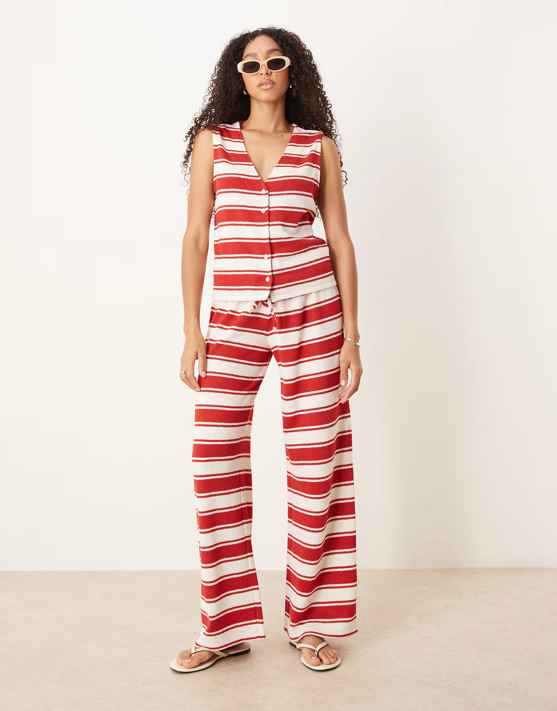 ASOS DESIGN co-ord wide leg trouser in red and cream stripe | ASOS (Global)