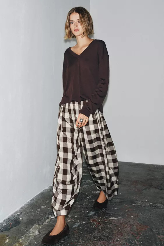 ZW COLLECTION GINGHAM PLAID PANTS | Zara US
